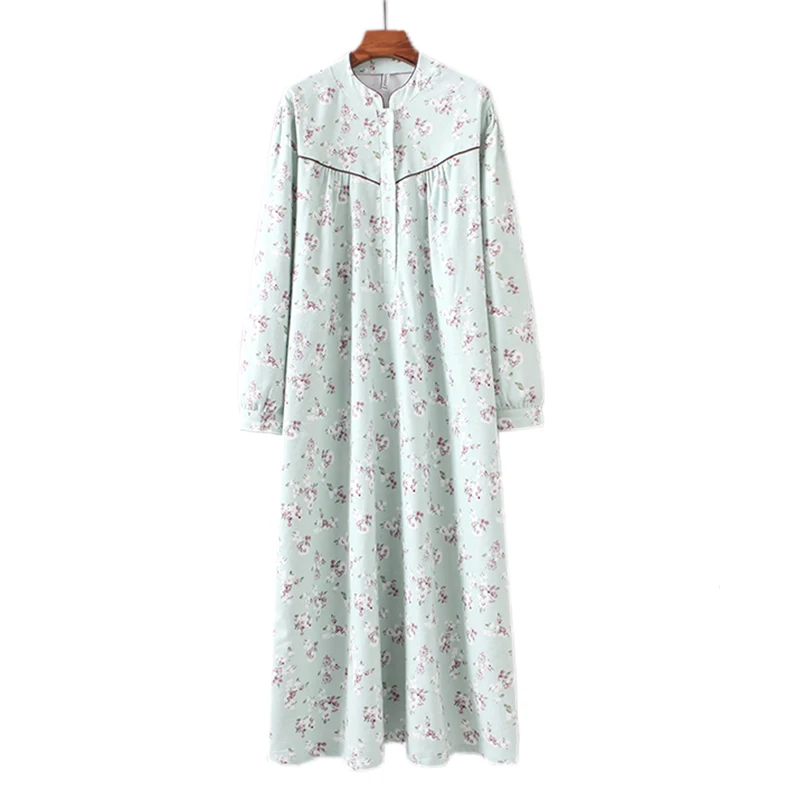 Ladies Long Dress Women's Nightdress Extra-long Pink Cotton 100% Nightgown Loose Fashion Print Robes