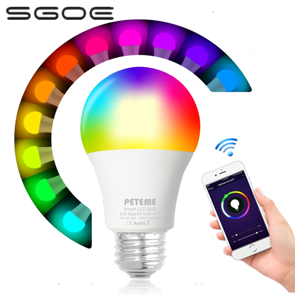 SGOE светодиодный светильник e27 110 В 220 умный дом rgb smart life app 7 Вт 2700 к 6500 кровать Alexa и