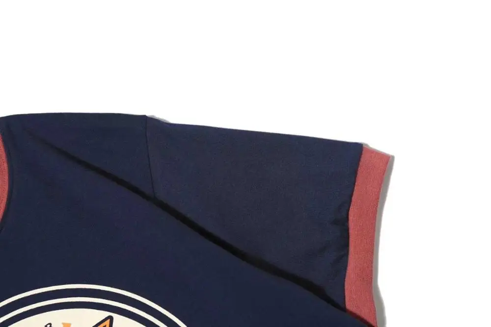 Мужские контрастные цветные принты с коротким рукавом темно-синяя футболка