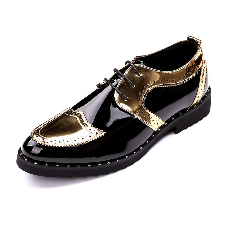 Мужские туфли оксфорды из лакированной кожи черные деловые классические размеры