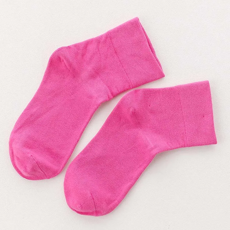 Dark pink Модные осенне-весенние однотонные женские носки яркие Хлопковые женские повседневные цветные синие, желтые, зеленые, красные носки - Цвет: Dark pink