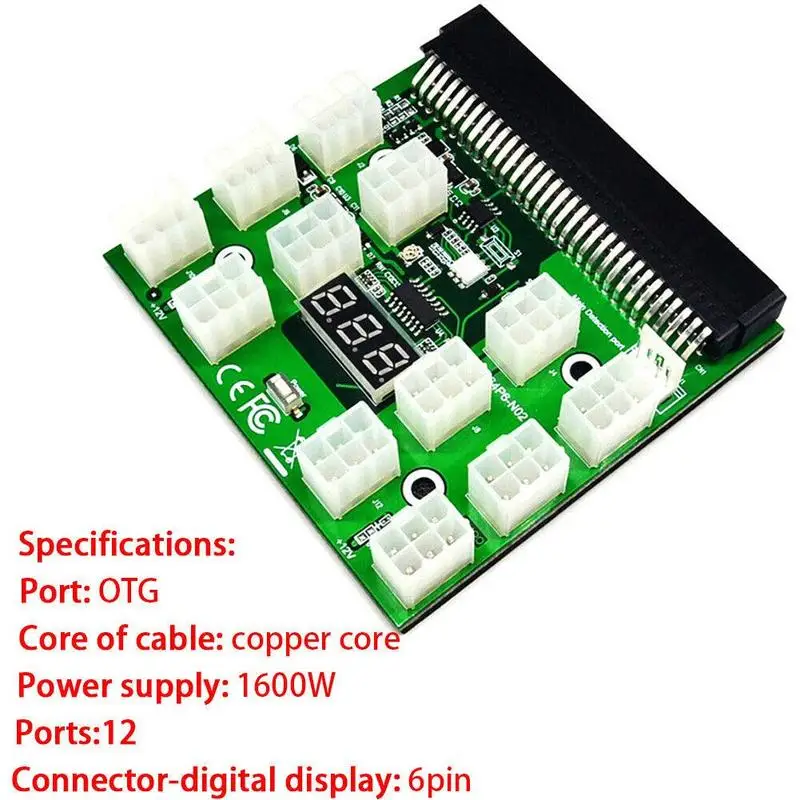 

6Pin Power Module Breakout Board Kit with 12 Power GPU For HP to PSU Cords LED Mining Display Replace Ethereum 1600W