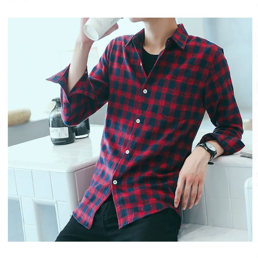 2019 осень Для мужчин для отдыха с длинным рукавом рубашки в клетку модные Большие