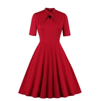 2021 new fashion red short sleeved pleated waist dress