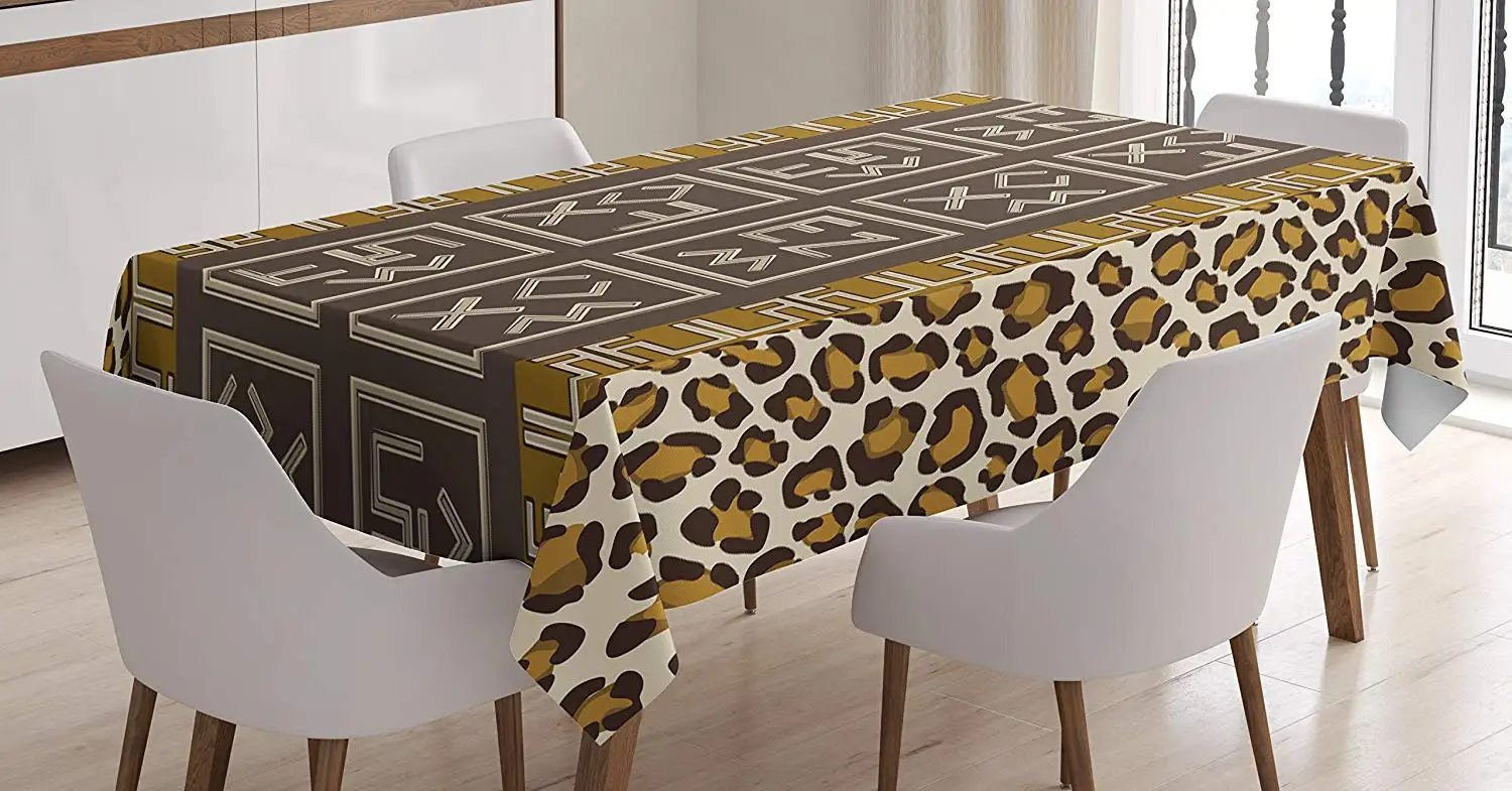 Этническая скатерть от Африканского сафари Леопардовый мотив с абстрактными
