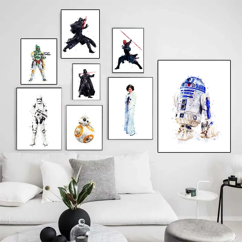 

Disney Anime Star Wars Poster Watercolor Movie Darth Vader Yoda Canvas Painting Wall Art Picture Home Decor Living Room Cuadros