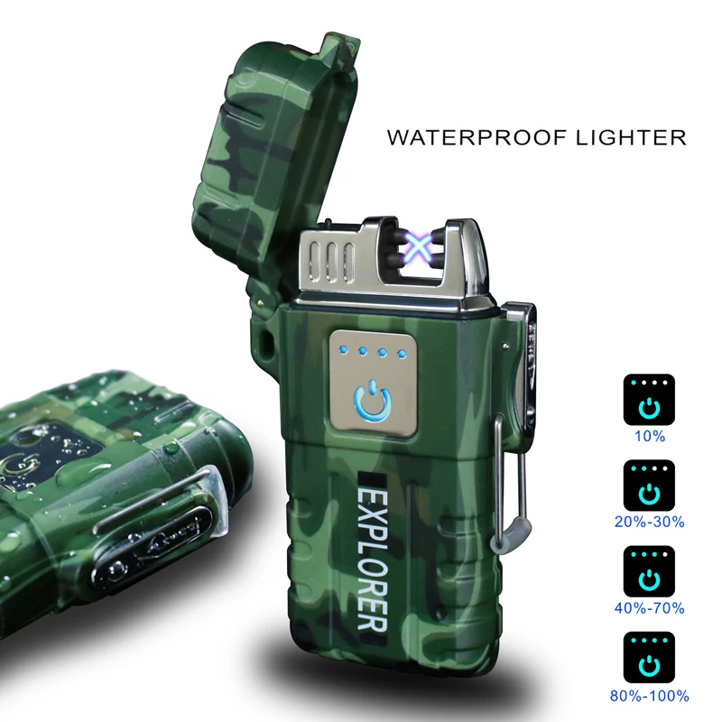 Outdoor Camping Sports Waterproof Lighter USB Charging Touch Sensor Switch Shows Battery Pulse Plasma Double Arc Cigar | Дом и сад