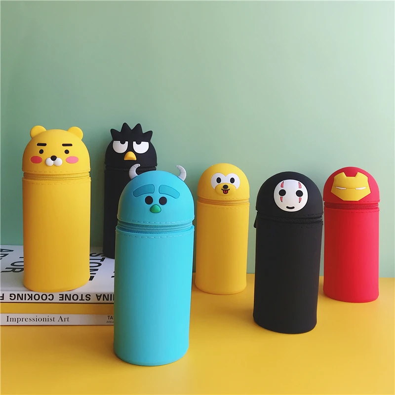 Мягкий силиконовый пенал для карандашей с героями мультфильмов школьный простой аниме карамельный цвет