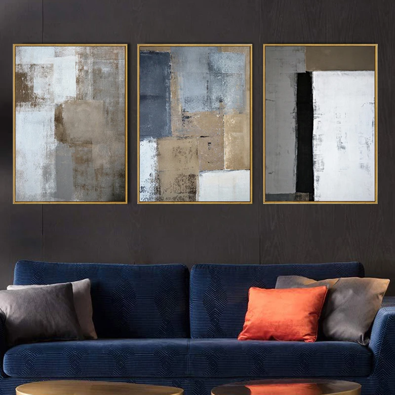 

Triptych Nordic White Black Grey Square Picture Modern Poster Hand Painted Canvas Painting Wall Art for Living Room Decor