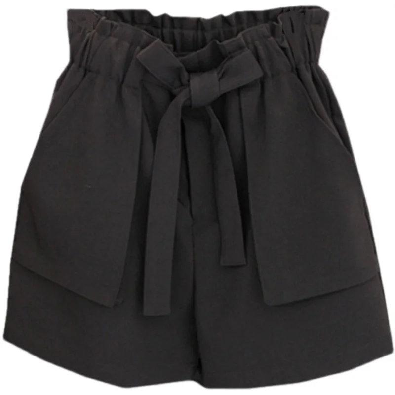 

2021 Bow Tie Stretch High Waist Shorts Women Spring Korean New Wide Leg Short Feminimos Pantalones De Mujer