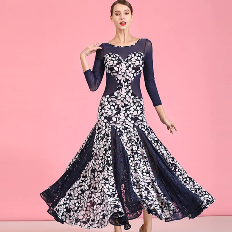 Платье для бальных танцев и соревнований платье стандартных вальса с принтом