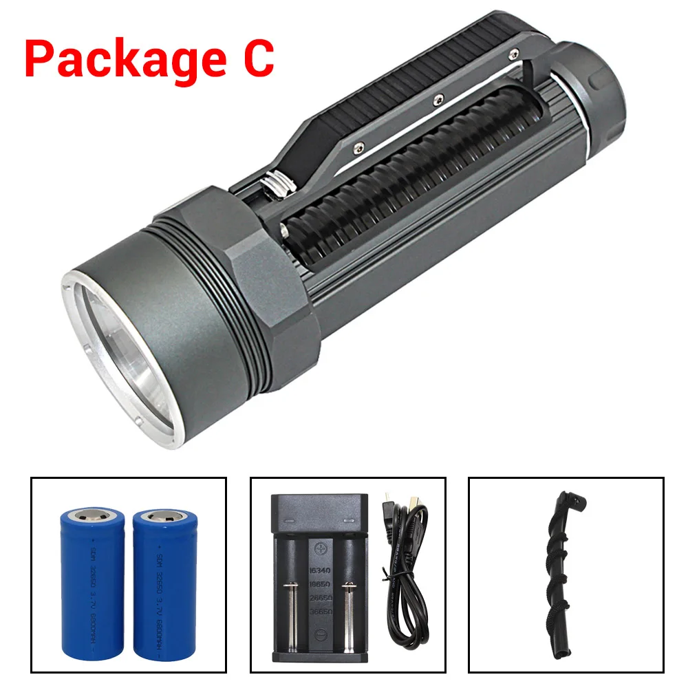Package C XHP70.2 портативный светодиодный светильник-вспышка для дайвинга подводный 100 м водонепроницаемый тактический фонарь 32650 26650 фонарь для подводной охоты XHP70 светильник для дайвинга - Испускаемый цвет: Package C