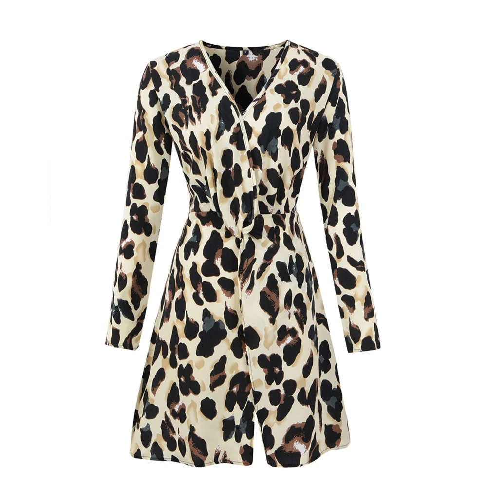 

Woman Dress 2021 Spring Summer V Neck Leopard Print Long Sleeve Mini Dresses Y2K Indie Clothes Leopard Print Soft Chiffon Sexy
