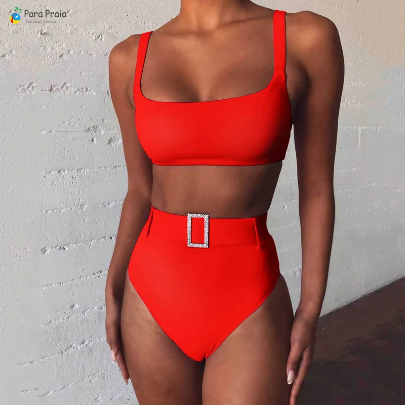 

Para Praia Belted Swimear High Waist Bikini Swimsuit Women Beachwear Push Up Swimwear Swimsuit Sexy Bathing Suit Thong Bikini