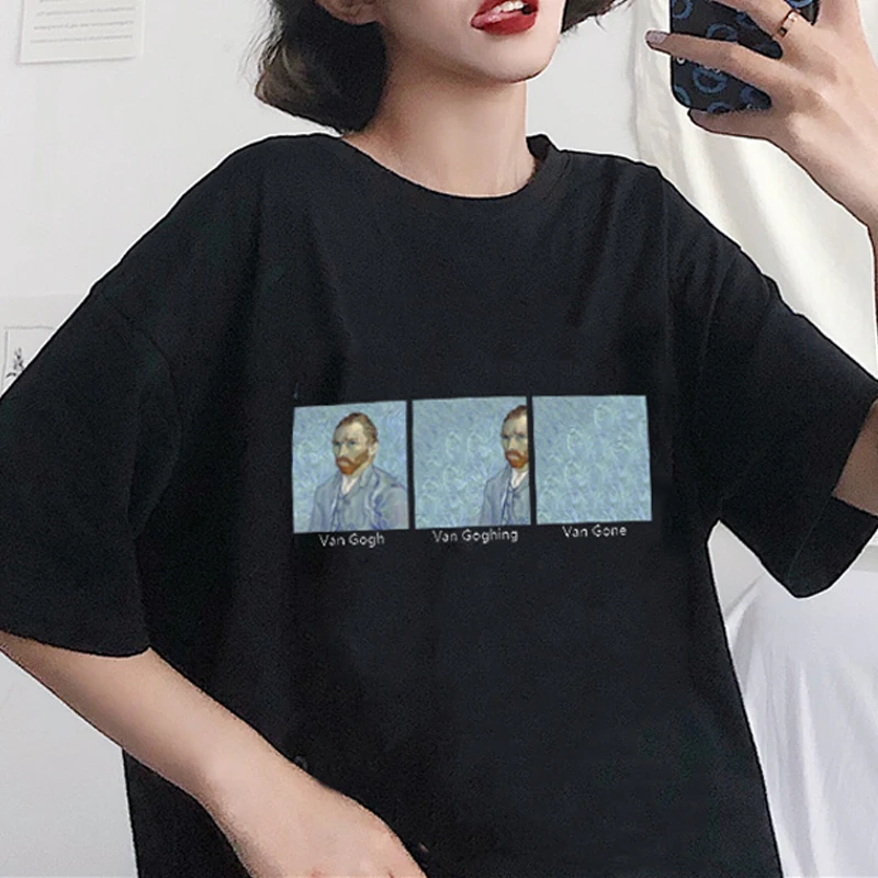 Корейская женская футболка Ван Гога гогинг Гвен меме летняя забавная хипстеры
