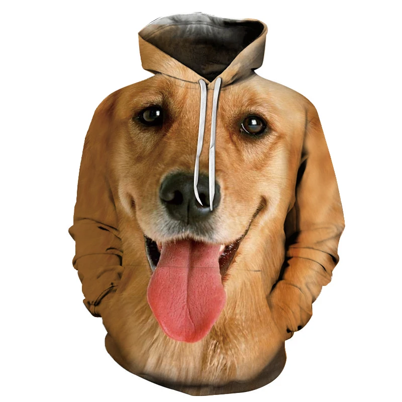 

3D lively cute loyal animal 2021 fashion new spring and autumn men's hooded sweater outdoor jogging long-sleeved pocket shirt