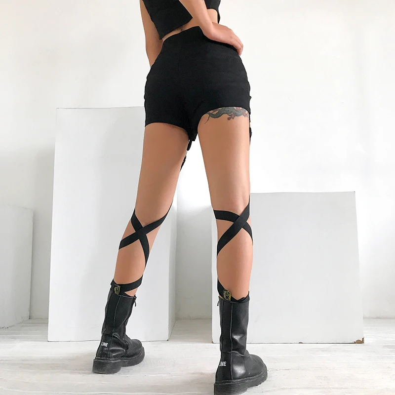 Rockmore Black Pockets Harajuku Zipper Mini Shorts Women Bodycon Gothic Short Pants Korean Style Female Casual Shorts Streetwear