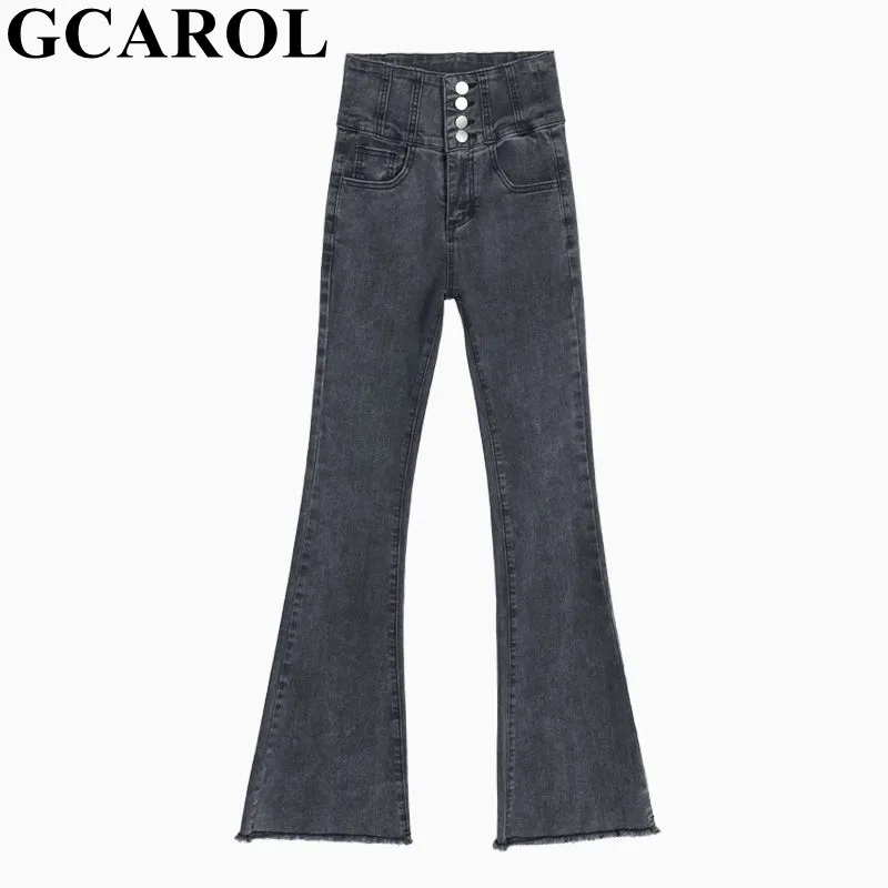 Женские джинсы с 4 пуговицами GCAROL, длинные Стрейчевые брюки из 75% хлопка, на 4 сезона, брюки-заусенцы, размера плюс