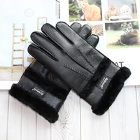 winter thick warm sheepskin fur gloves mens fashion leather windproof and cold proof wool outdoor driving dloves points
