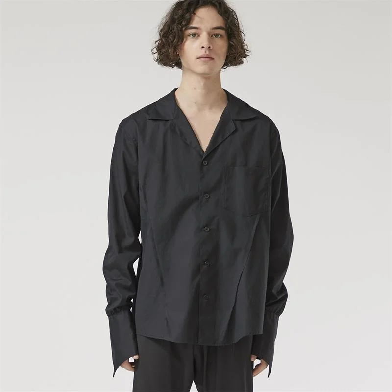 

thread Open squeezed casual shirt black cotton niche design