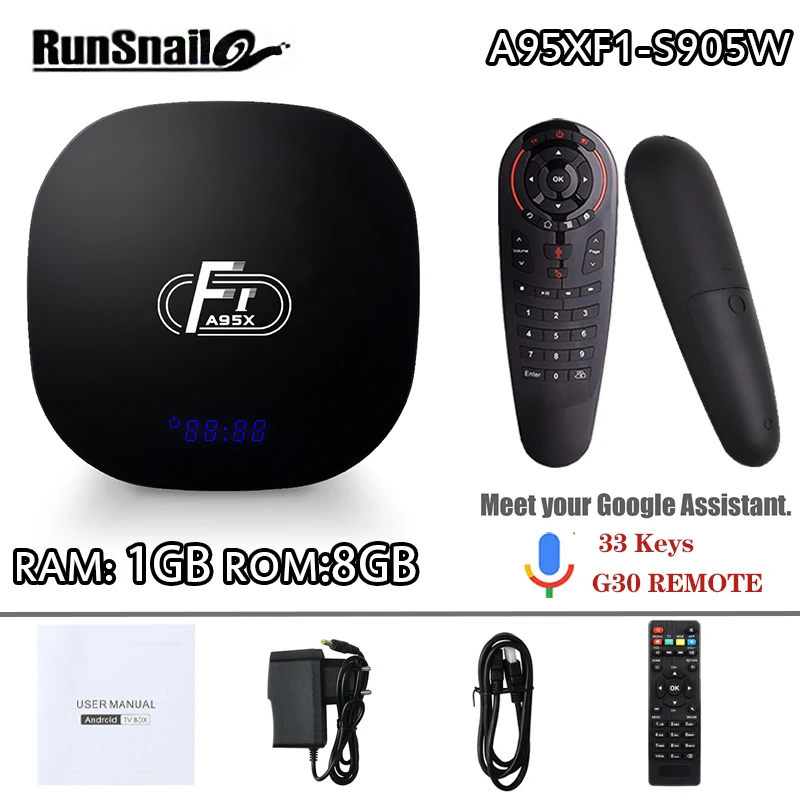 1GB8GB G30 A95X F1 Smart tv Box Android 8,1 Amlogic S905W четырехъядерный телеприставка 4K 2G 16G 2,4 GHz WiFi A95X F1 поддержка H.265 4K PK X96 mini - Цвет: 1GB8GB G30