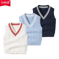 iyeal kids baby boys girls v neck sleeveless twist knitted school uniform vest pullover sweater for children toddler clothes