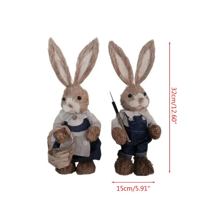 

2Pc Cute Straw Rabbit Bunny Easter Decorations Holiday Home Garden Wedding Ornament HX6C
