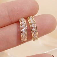 korean hot sale exquisite hollow crystal circle earring for women aaa cubic zircon elegant stud earrings wedding jewelry pendant