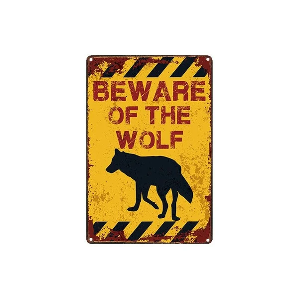 

Metal Tin Sign beware of the wolf Decor Bar Pub Home Vintage Retro