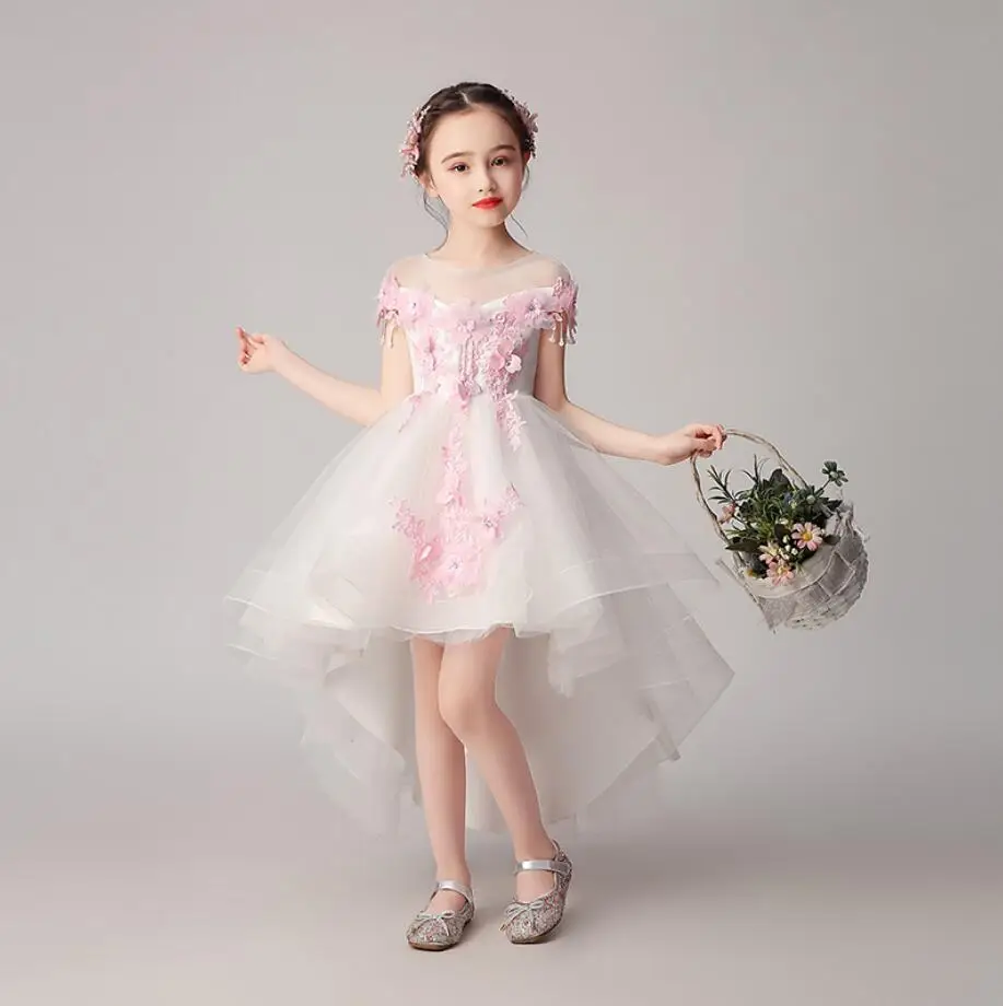 

Elegant Girls Children Wedding Dress Pink First Communion Formal Long Lace Princess Prom Dress Party for Flower Girl Costume