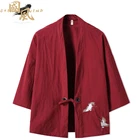 Кимоно хаори с вышивкой Журавля, в японском стиле Харадзюку, размера плюс, мужская, костюм самурая, юката, азиатская одежда, кардиган, Женская куртка