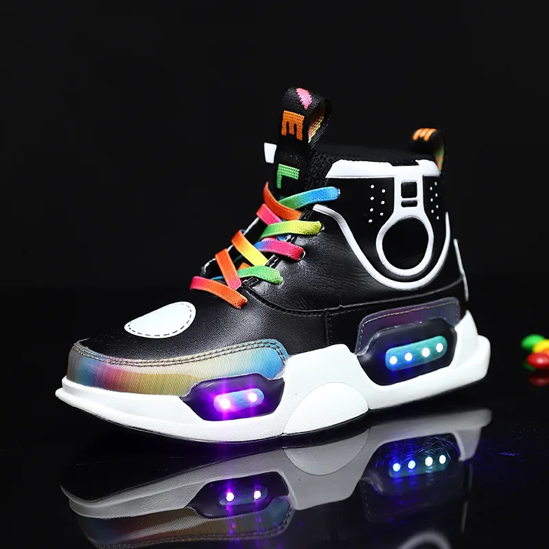 

2020 Children USB Charge Colorful Led Back Light Shoes Mesh Girls Flash Luminous Sneakers Boys Glowing Sneakers Kids Shoes