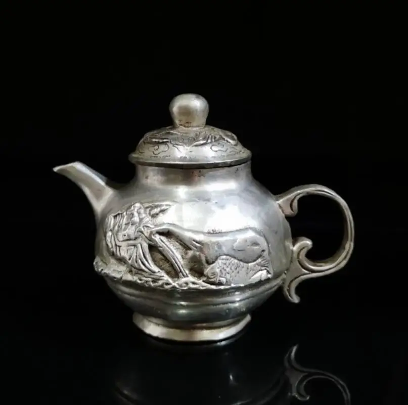 

China White copper maitreya Buddha small teapot crafts statue