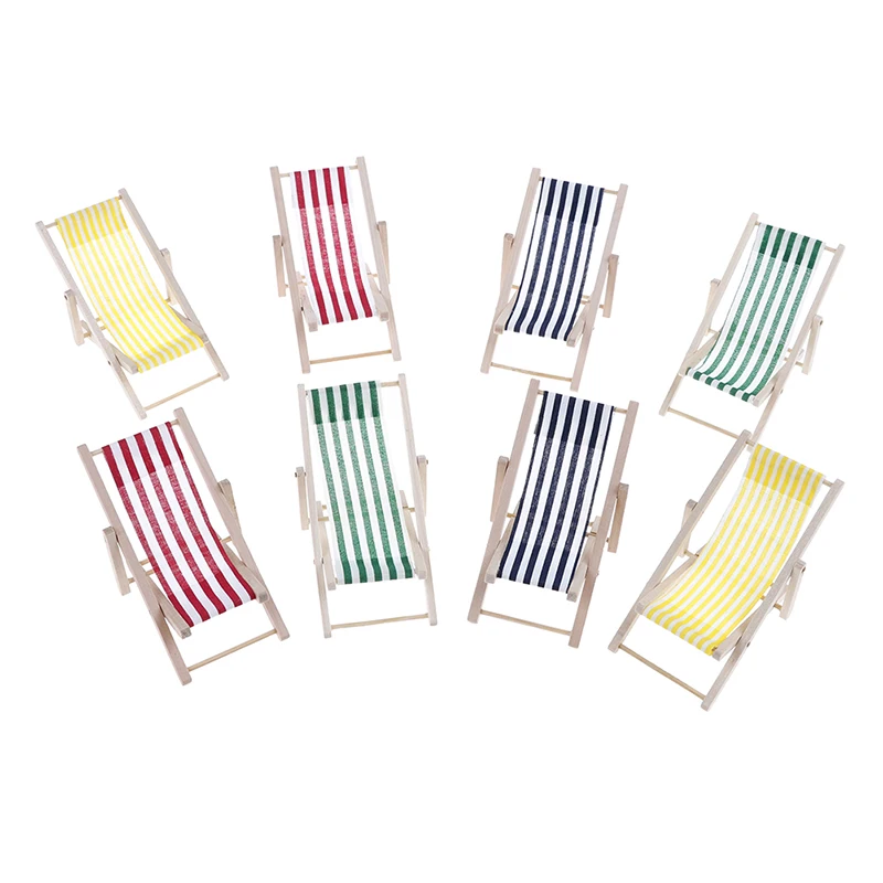 2pcs 1:12 Mini Doll House Wooden Beach Chair Striped Miniatures Home Furnishings Emulational Furniture Christmas Gift Kids toy |