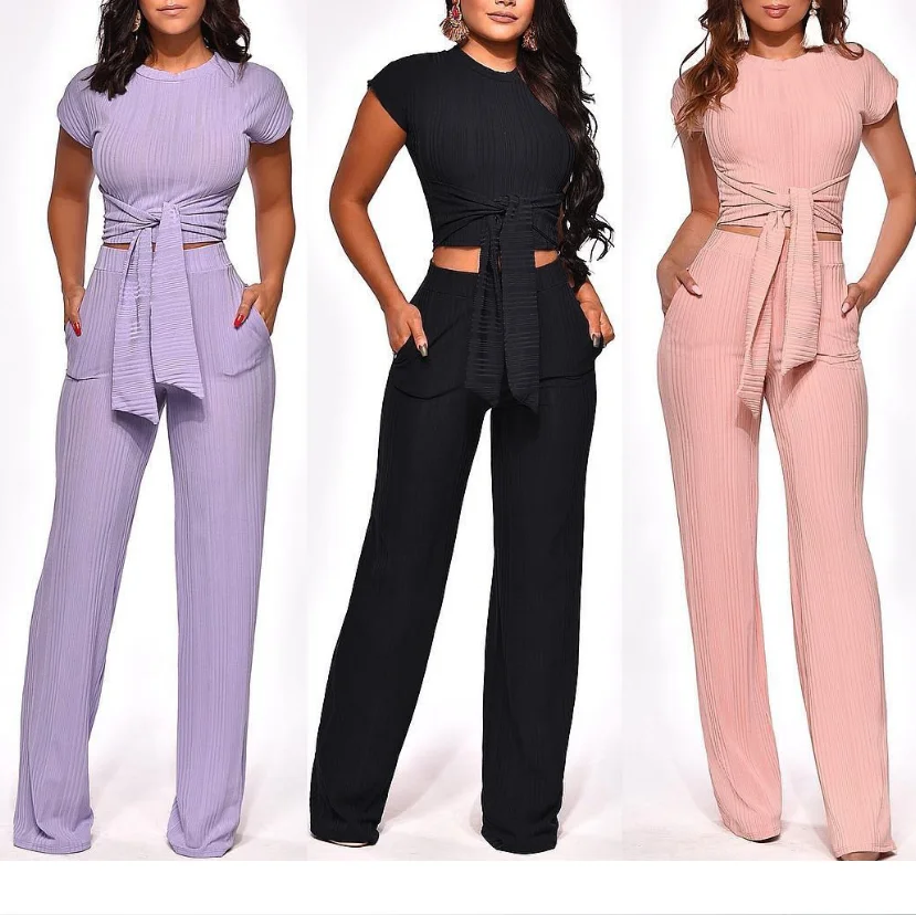 

Женские спортивные костюмы из 2 предметов, повседневный комплект из двух предметов, короткий топ и широкие брюки, летняя сексуальная клубна...