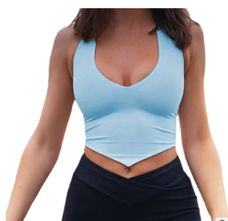 

Women Sexy Halter Vest Summer Adults Sleeveless Solid Color U Shaped Neck Irregular Crop Tops Fashion Casual Backless White /F