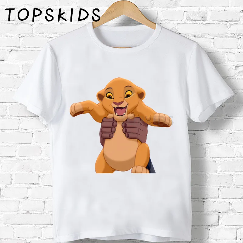 Коллекция года, Детская футболка с милым Simba и рисунком льва детская одежда с забавными животными для мальчиков и девочек детская летняя футболка HKP5315 - Цвет: White-H