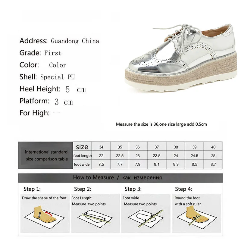 

CAVABULE Thick-soled Carved Leather Shoes Lace-up Thick-soled Platform Shoes Wedge Heel Breathable Casual Women's Shoes HZB