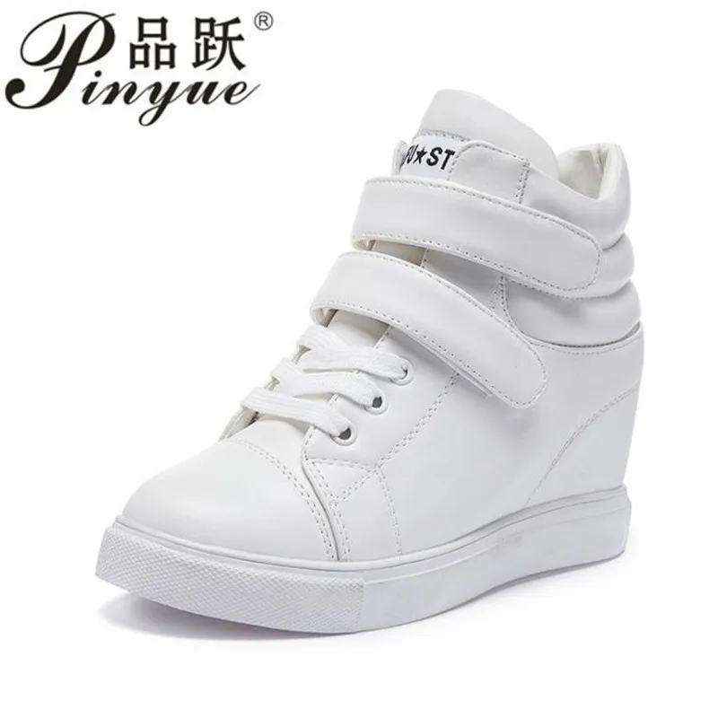 

high quality leather women wedge sneakers shoes magic tape platform dad shoes chunky increased heel sneakers