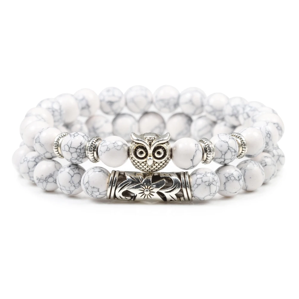 8 мм бусины Сова браслет ювелирные изделия камень браслеты для мужчин и женщин