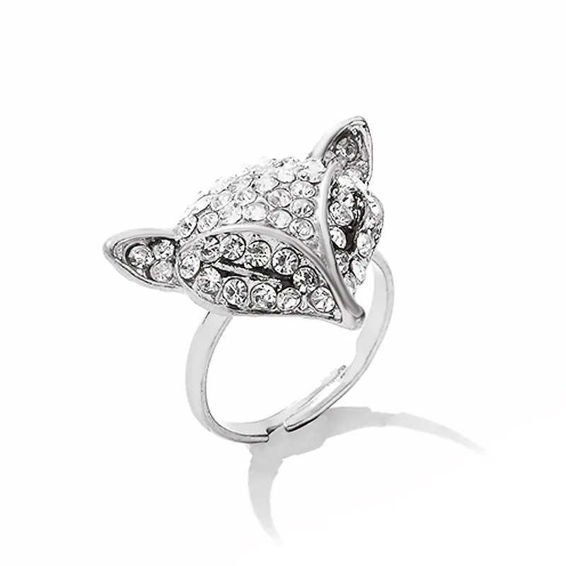 

Women Fashion Korean Jewelry Cute Full Diamond Little Fox Ring Rhinestone Ladies Tail Ring New Best-Selling Popular Accessories