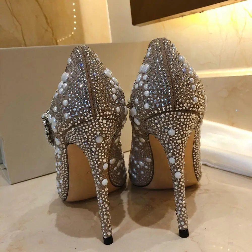 

Ollymurs Elegant Pumps Rhinestone Pearl Feather Sandals Woman Spring Summer Suede Woman Shoes Sexy High Heels Pointed Toe Shoes