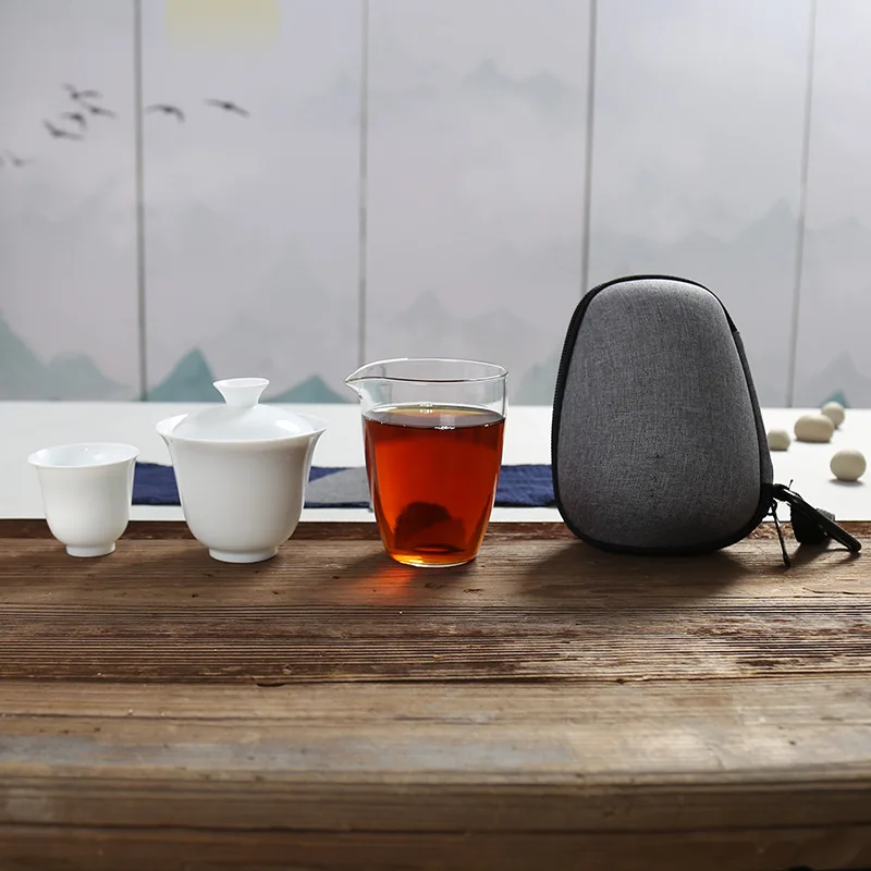 Фарфоровый сервиз Gaiwan чайные чашки Кружка Чайный чайник для чайной церемонии, китайский портативный чайный набор кунг-фу, керамическая дорожная чайная чашка с пакетом
