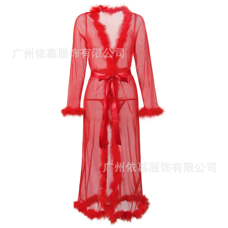 

S-6XL Large European and American-Style Sexy Lingerie Mesh Plush Sexy Dress Transparent