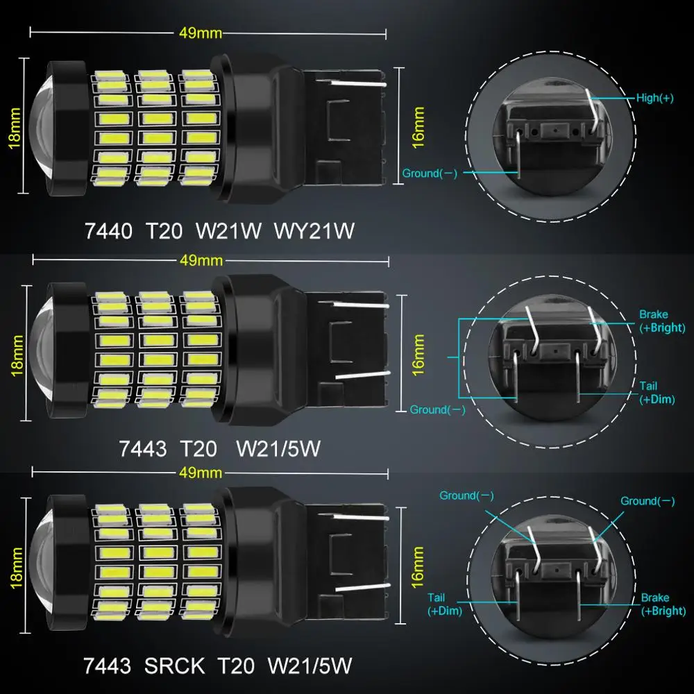 2 шт. T20 7440 W21W LED 7443 SRCK W21/5 W светодиодные автомобильные лампочки WY21W 12V 1200LM