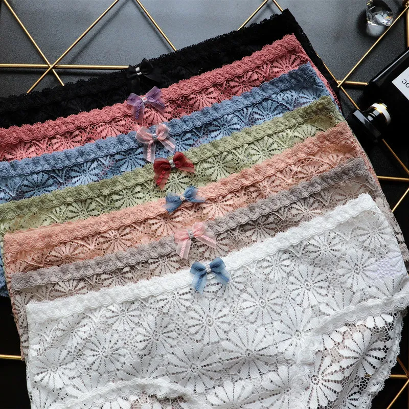 Японские прозрачные кружевные женские трусики с цветочным принтом низкой талией