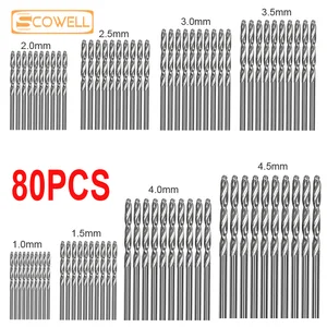 Спиральные сверла из быстрорежущей стали M2, 80 шт., металлический разделитель, наконечник, сверло 1 мм, 1,5 мм, 2 мм, 2,5 мм, 3 мм, 3,5 мм, 4 мм, 4,5 мм, аксессуары сделай сам
