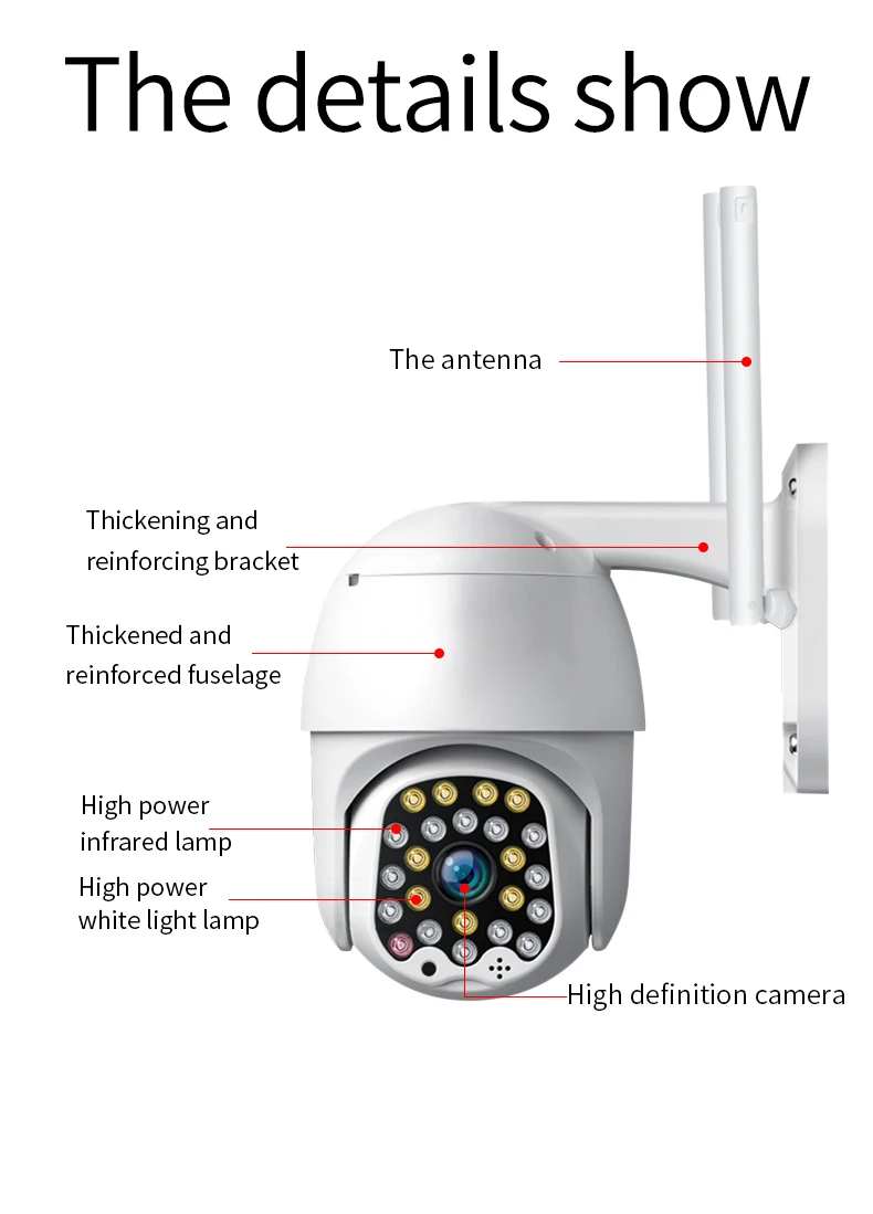 

HD 1080P PTZ Wifi Camera OutdoorWireless Wifi Security Camera WaterproofNight Vision Smart Home Security Surveillance 23 LEDS
