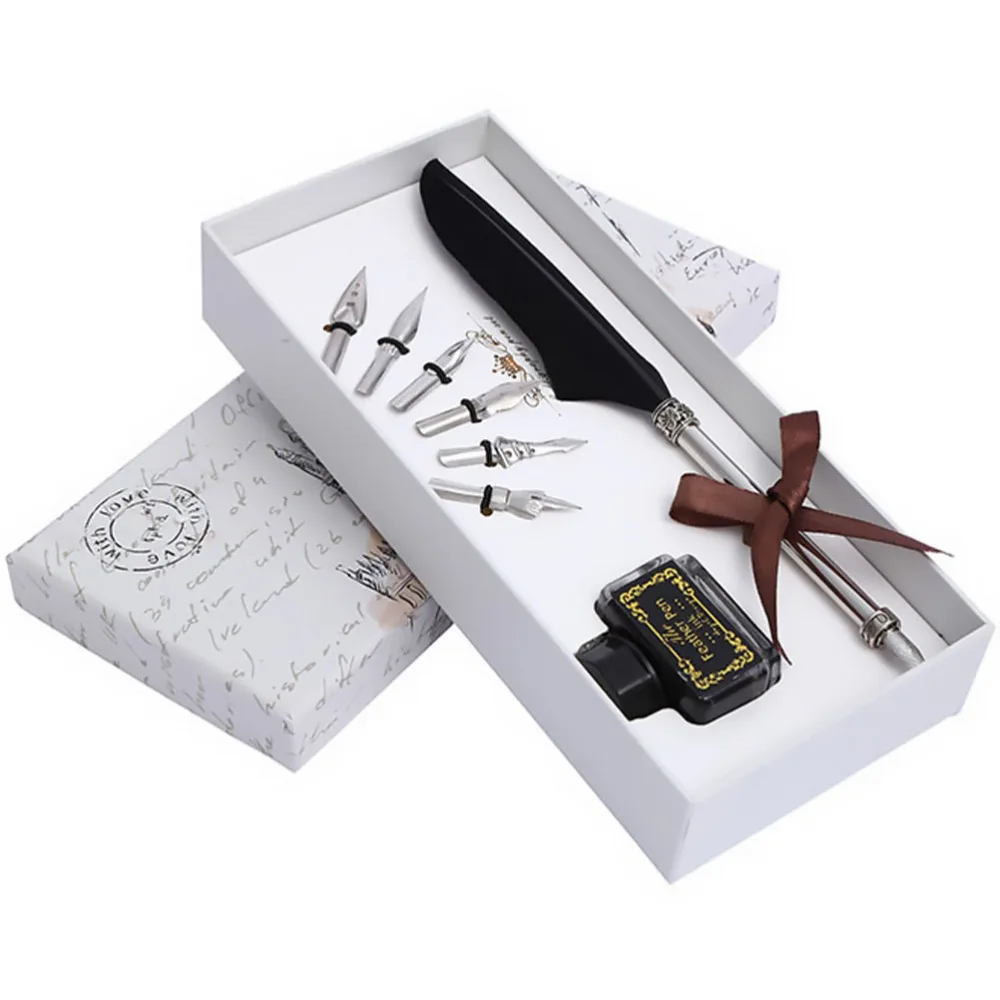 

1 Set of Vintage Quill Pen Decorative Feather Dip Pen Writing Accessory (Black)
