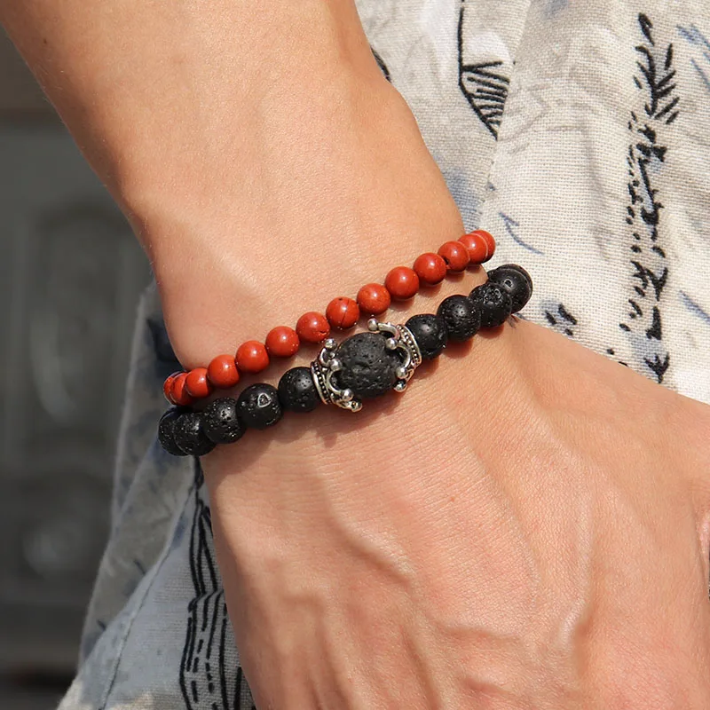 Noter, натуральные браслеты с тигровым глазом, мужские античные серебряные короны, Braslet, 8 мм, обсидиан, камень лавы, бразильские Мужские аксессуары, Pulseira